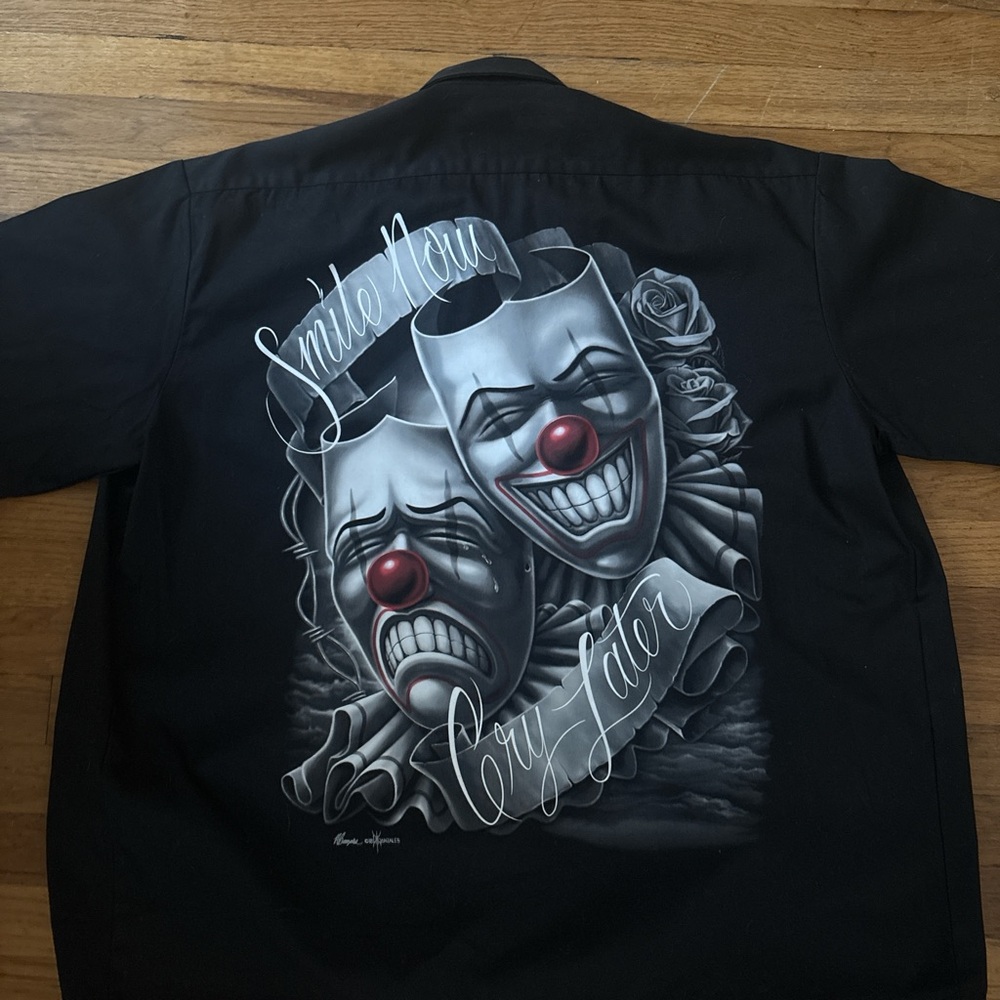 Black button up DGA Comedy mask design